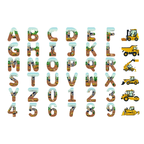 Construction Theme Alphabet and Number Sticker Sheet